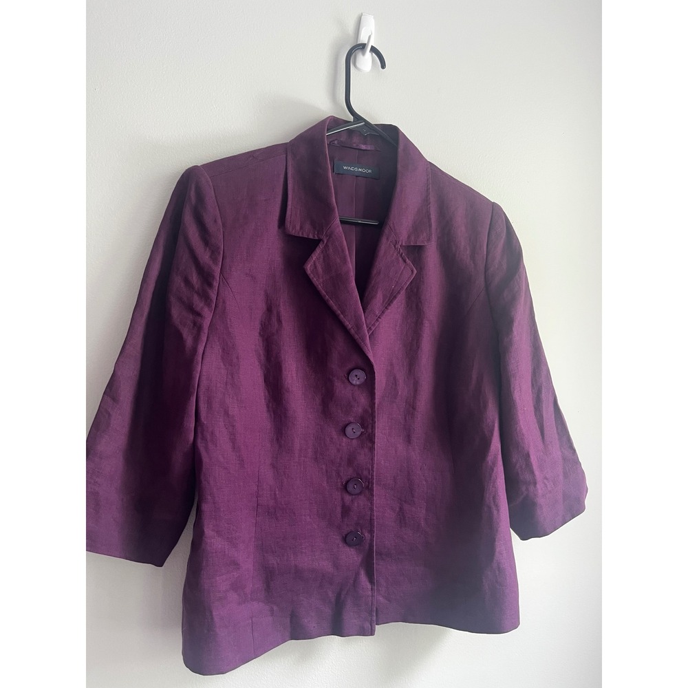 Windsmoor Womens Purple 100% Linen 3/4 Sleeve Button Front Blazer Size‎ UK 12